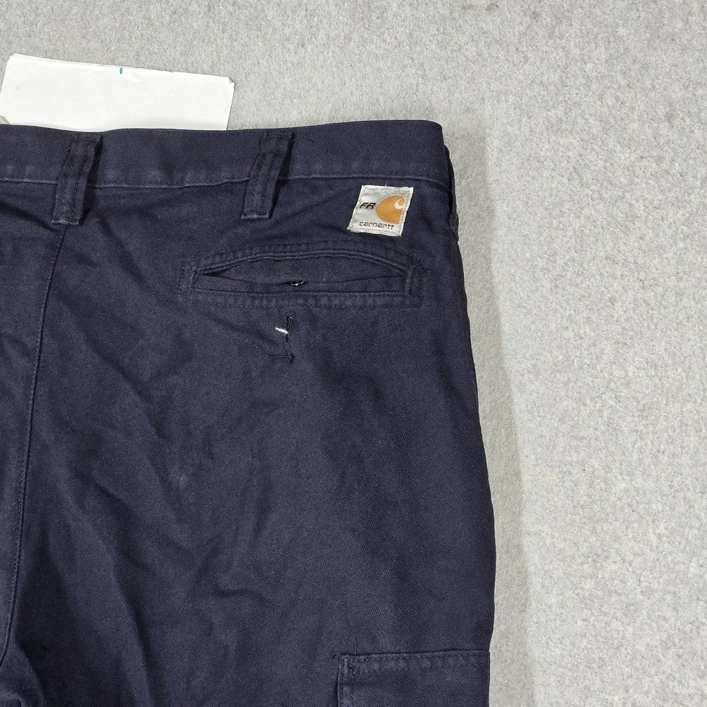 Carhartt FR Men Pants 36X30 Navy Cargo Twill Work Pants Zipper 29